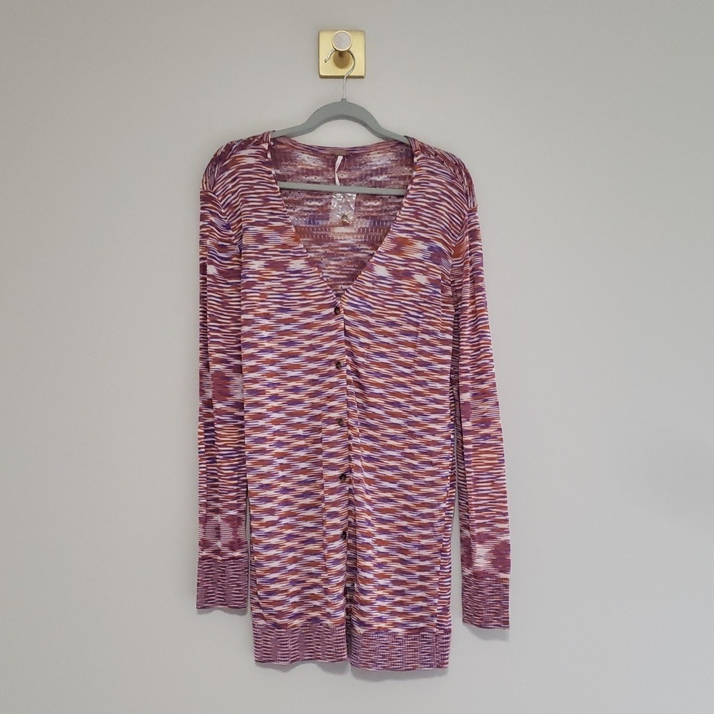 Free People NWOT Cardigan Tunic Sweater Women XS Multicolor Long Buttons Boho